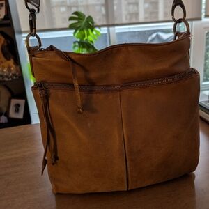 Roots Tan Leather Shoulder Bag